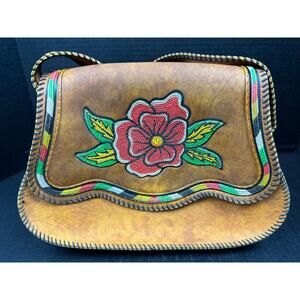 Leather Boho Festival Shoulder Bag Rose Beaded Detail Purse Handbag
